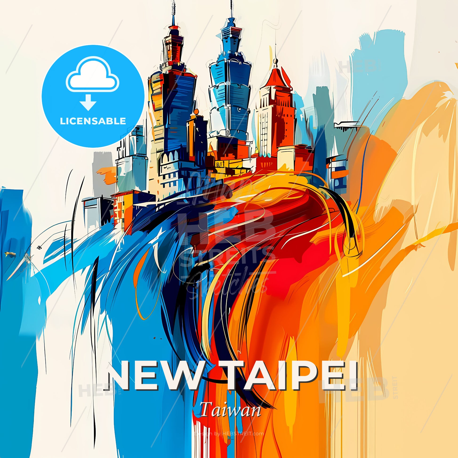 Vibrant New Taipei, Taiwan - A Colorful Cityscape With Towers - Square format print template