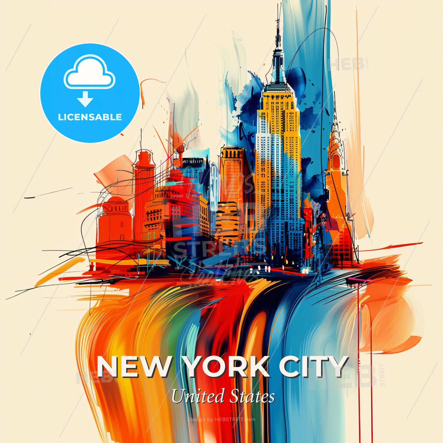 Vibrant New York City, United States - A Colorful Cityscape With A White Background - Square format print template