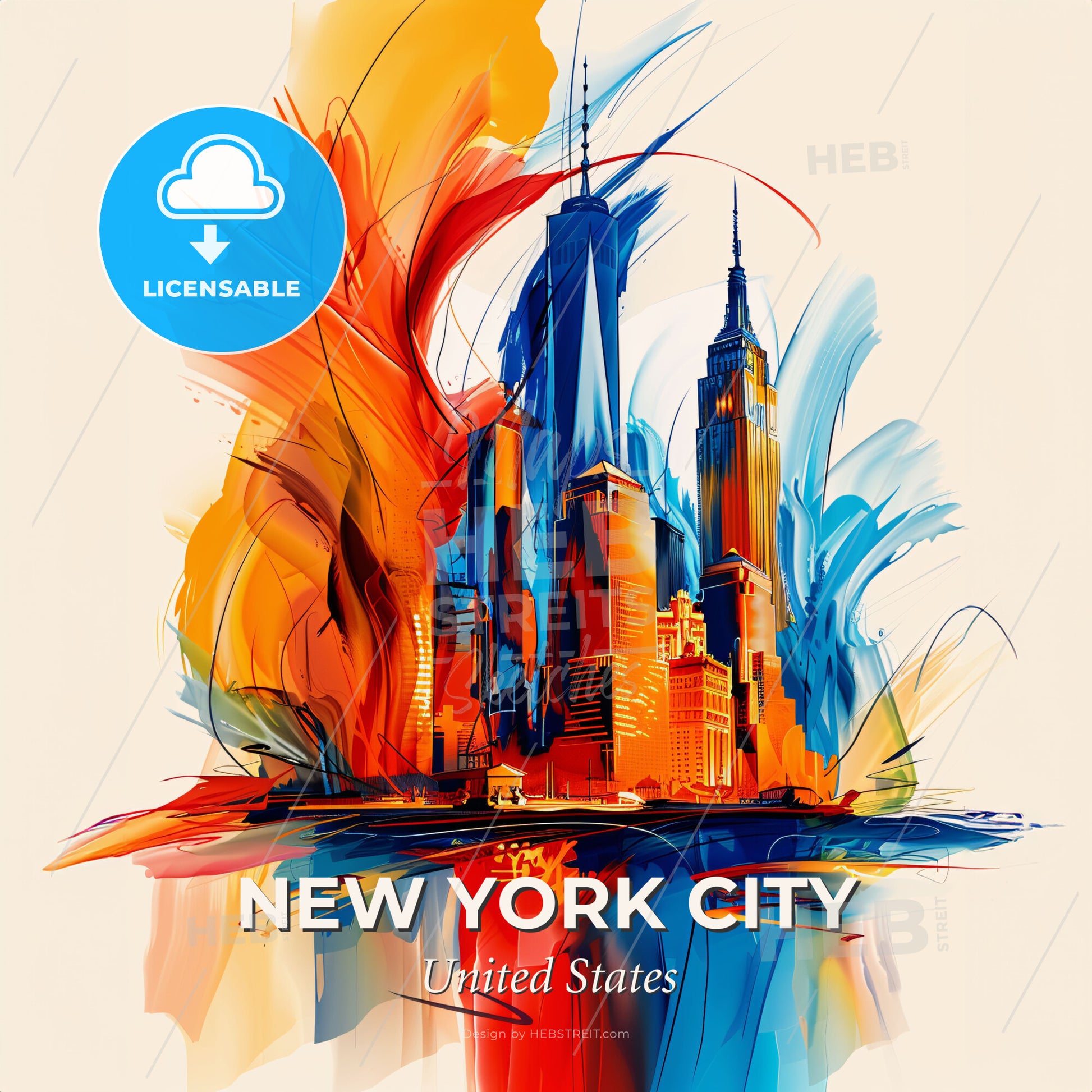Vibrant New York City, United States - A Colorful Cityscape With Tall Buildings - Square format print template