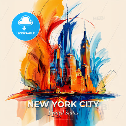 Vibrant New York City, United States - A Colorful Cityscape With Tall Buildings - Square format print template