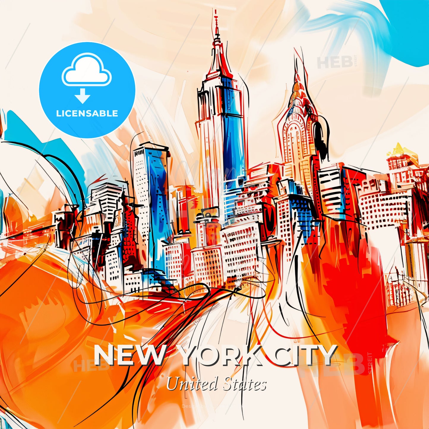 Vibrant New York City, United States - A Colorful Cityscape With Buildings - Square format print template