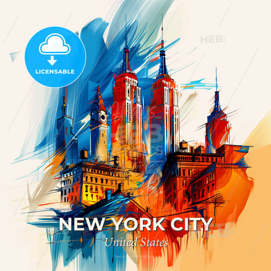 Vibrant New York City, United States - A Colorful Cityscape With Many Tall Buildings - Square format print template