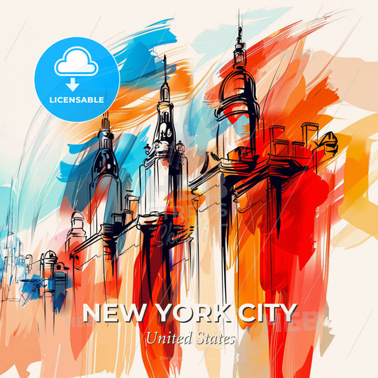 Vibrant New York City, United States - A Colorful Painting Of A Building - Square format print template