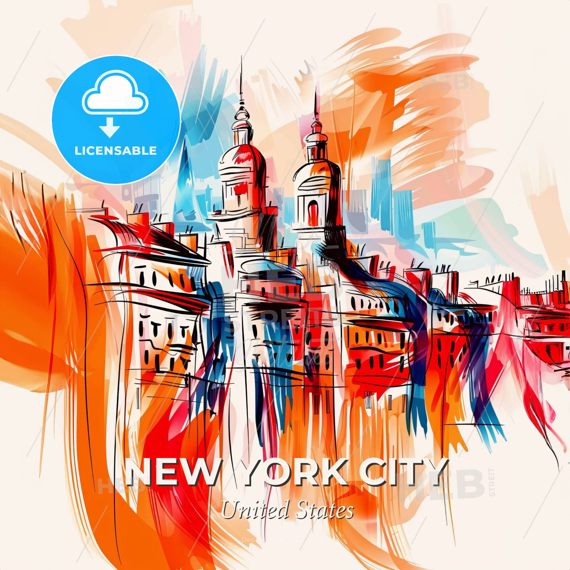 Vibrant New York City, United States - A Colorful Painting Of Buildings - Square format print template