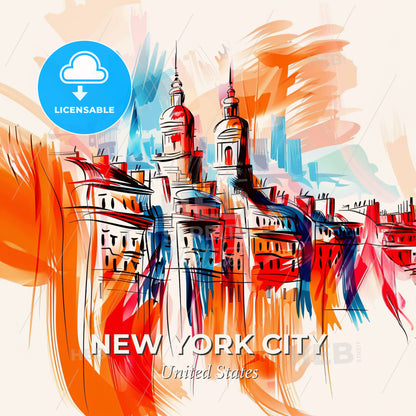 Vibrant New York City, United States - A Colorful Painting Of Buildings - Square format print template