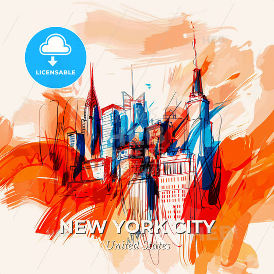 Vibrant New York City, United States - A Drawing Of A City - Square format print template