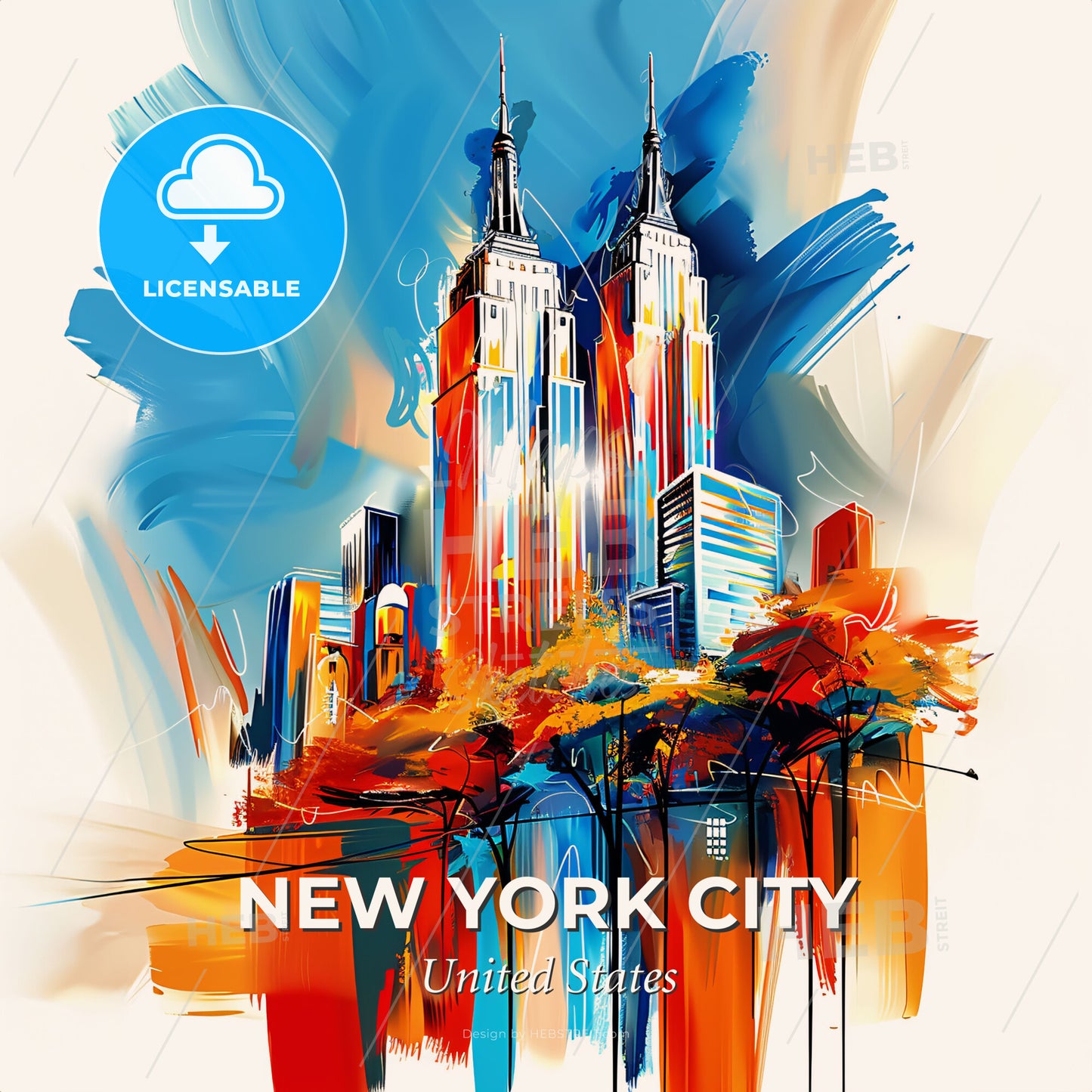 Vibrant New York City, United States - A Painting Of A City - Square format print template