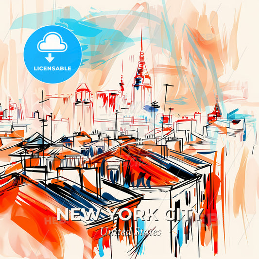 Vibrant New York City, United States - A Drawing Of A City - Square format print template