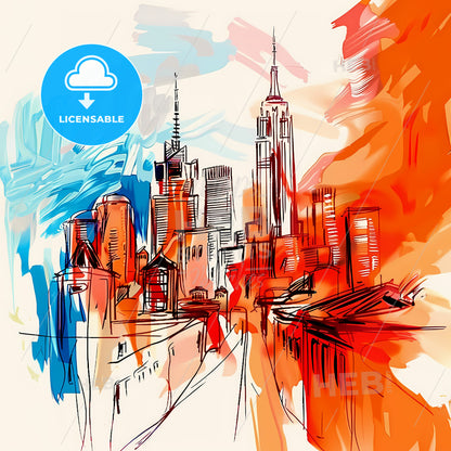 Vibrant New York City, United States - A Drawing Of A City