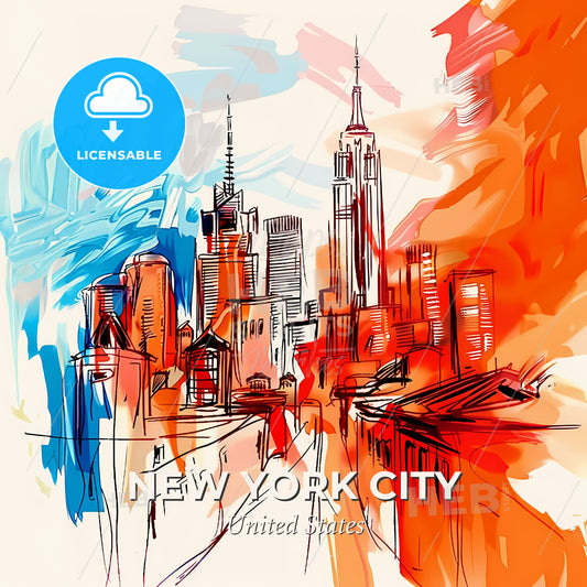 Vibrant New York City, United States - A Drawing Of A City - Square format print template