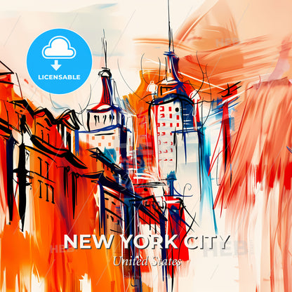 Vibrant New York City, United States - A Painting Of Buildings And Towers - Square format print template