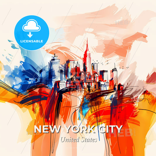 Vibrant New York City, United States - A Colorful Cityscape With A White Background - Square format print template