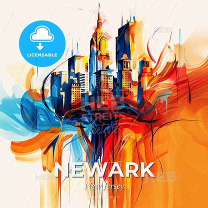 Vibrant Newark, New Jersey - A Colorful Cityscape With A White Background - Square format print template