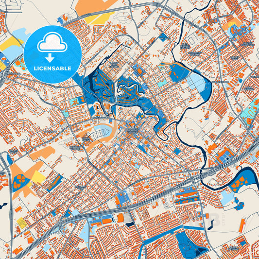 Colorful New Braunfels Street Map with Labels and Buildings