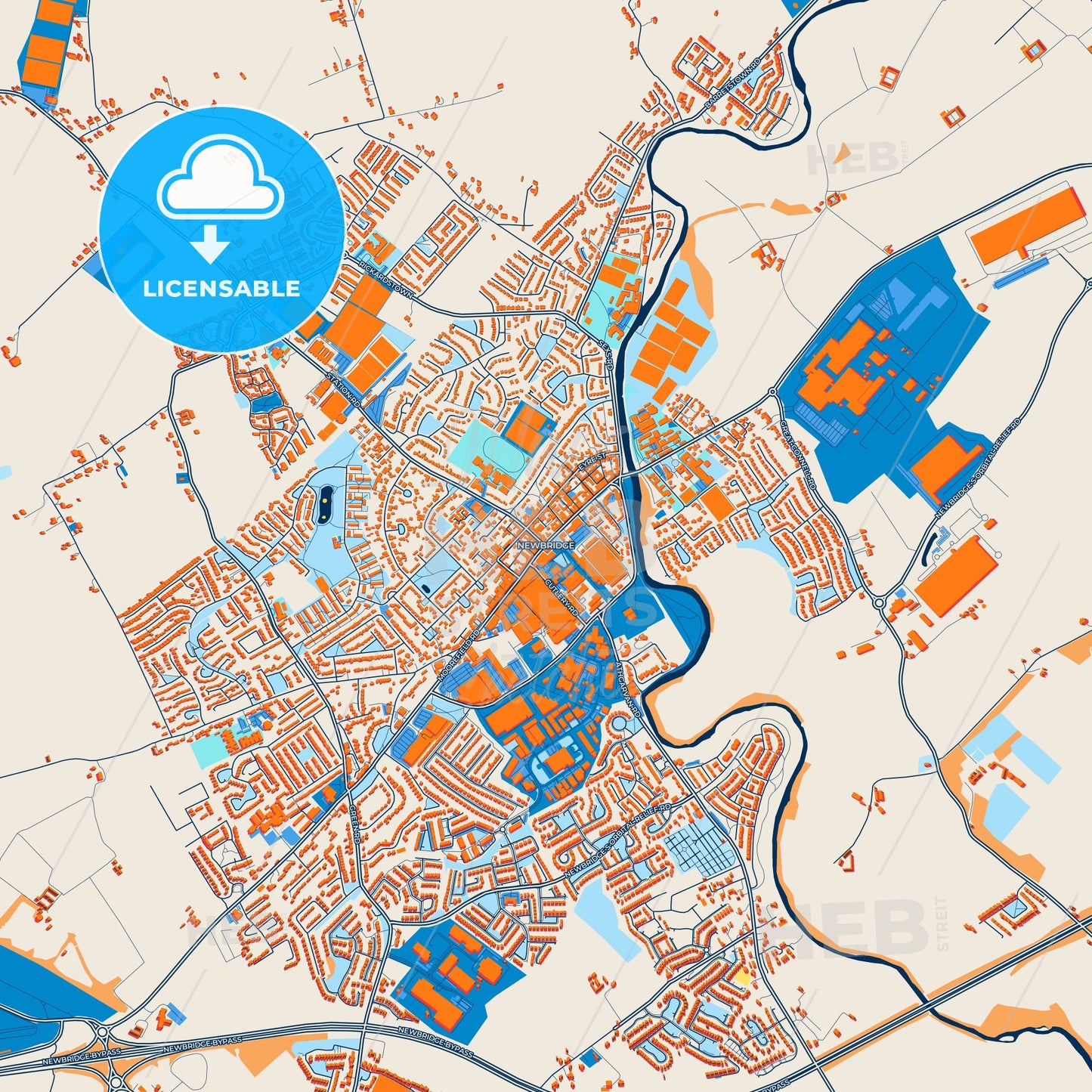 Colorful Newbridge Street Map with Labels and Buildings
