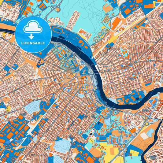 Colorful New Brunswick Street Map with Labels and Buildings