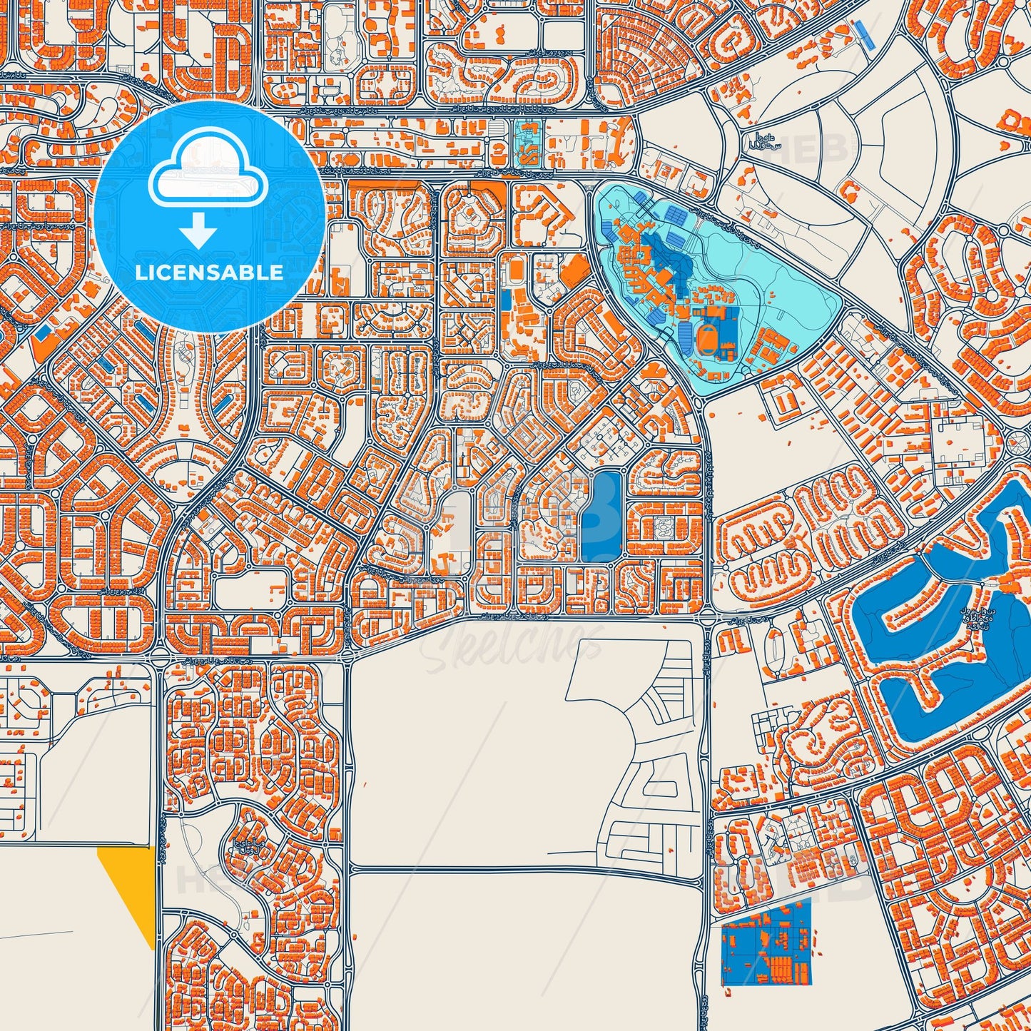 Colorful New Cairo Street Map with Labels and Buildings