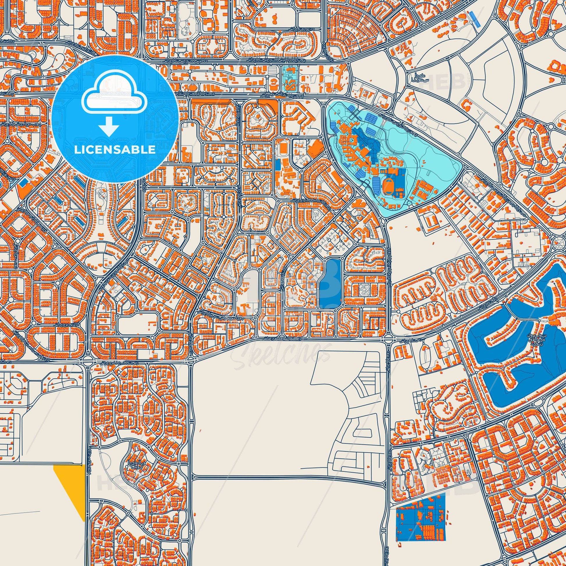 Colorful New Cairo Street Map with Labels and Buildings