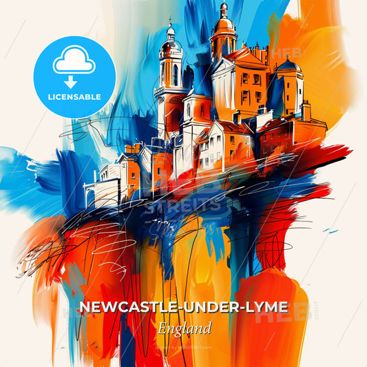 Vibrant Newcastle-Under-Lyme, England - A Painting Of A City - Square format print template