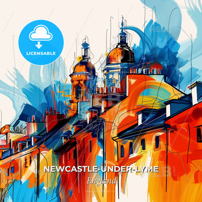Vibrant Newcastle-Under-Lyme, England - A Colorful Painting Of Buildings - Square format print template