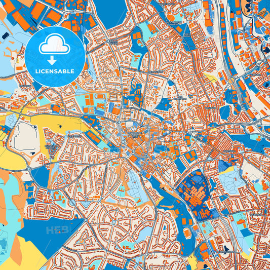 Colorful Newcastle-under-Lyme Street Map with Labels and Buildings