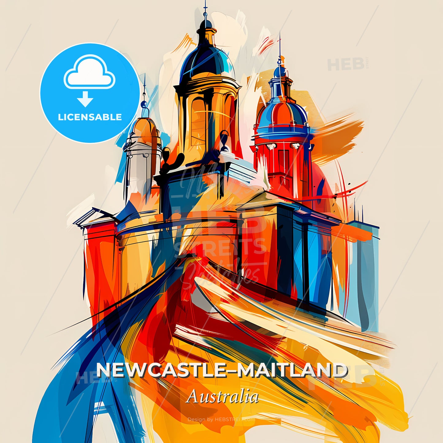 Vibrant Newcastle–Maitland, Australia - A Painting Of A Building - Square format print template