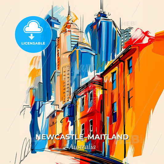 Vibrant Newcastle–Maitland, Australia - A Colorful Cityscape With Buildings - Square format print template
