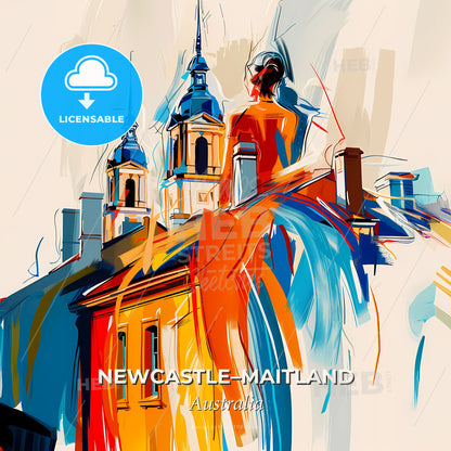 Vibrant Newcastle–Maitland, Australia - A Painting Of A Building With Spires - Square format print template