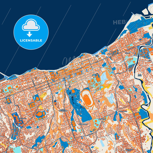 Colorful New Plymouth Street Map with Labels and Buildings