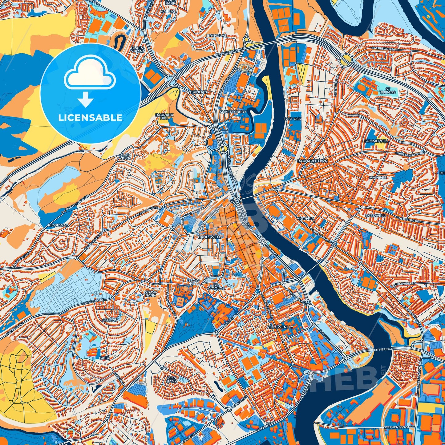 Colorful Newport Street Map with Labels and Buildings