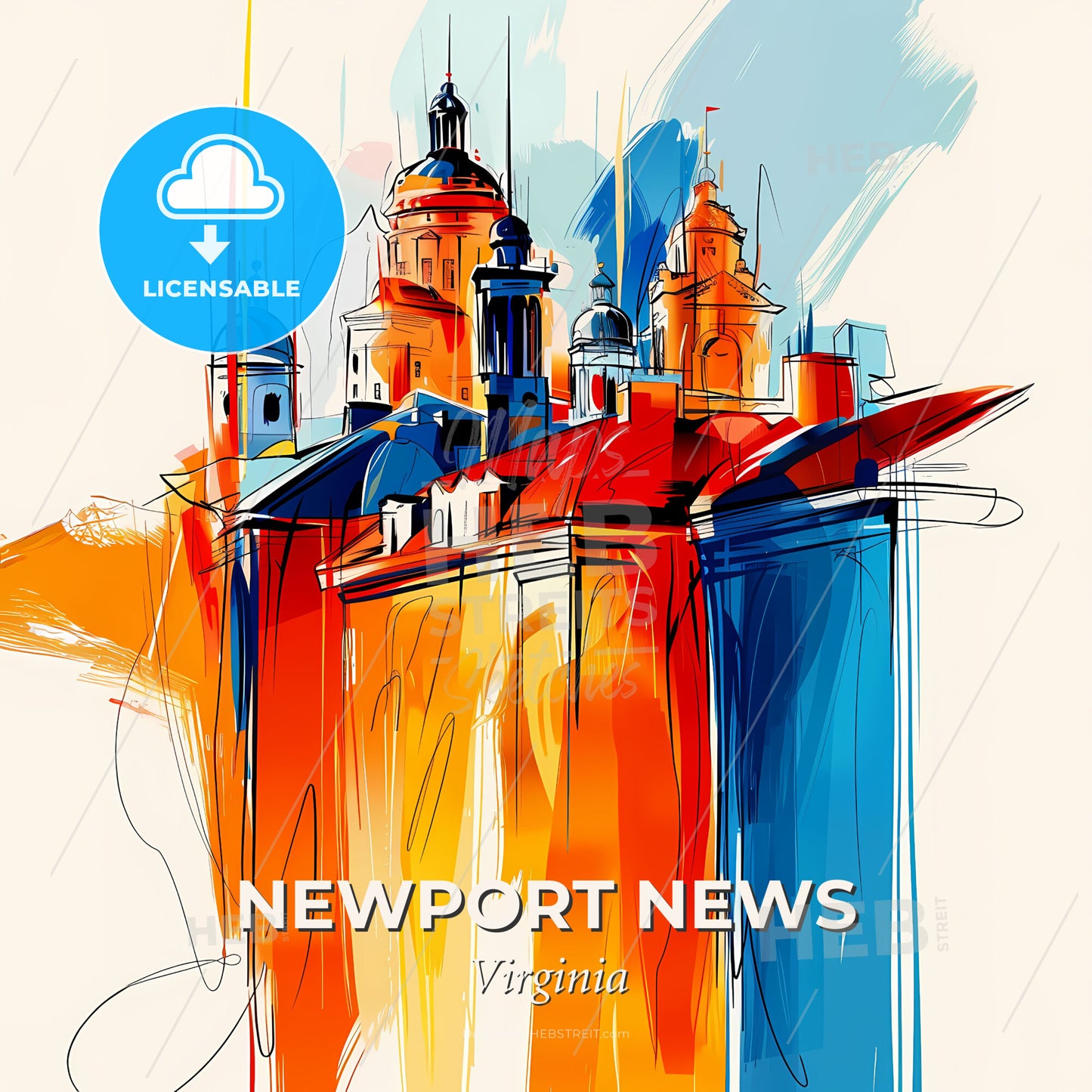 Vibrant Newport News, Virginia - A Colorful Building With Towers And Towers - Square format print template