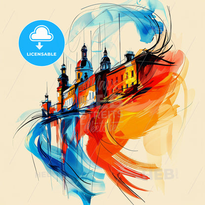 Vibrant Newport, Wales - A Painting Of A Building With A Colorful Background