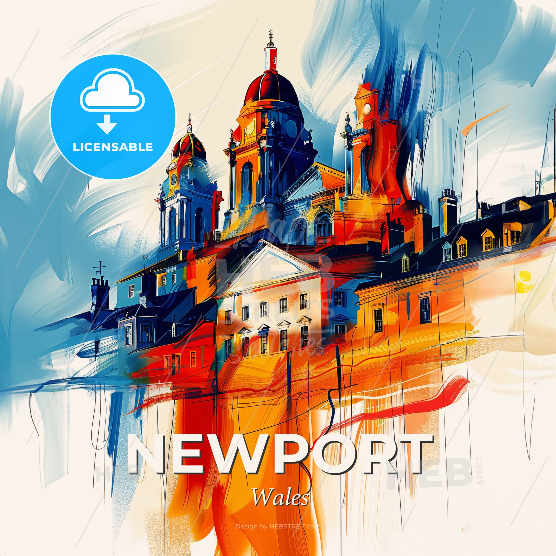 Vibrant Newport, Wales - A Painting Of A Building - Square format print template