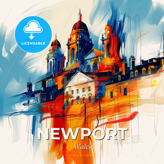 Vibrant Newport, Wales - A Painting Of A Building - Square format print template