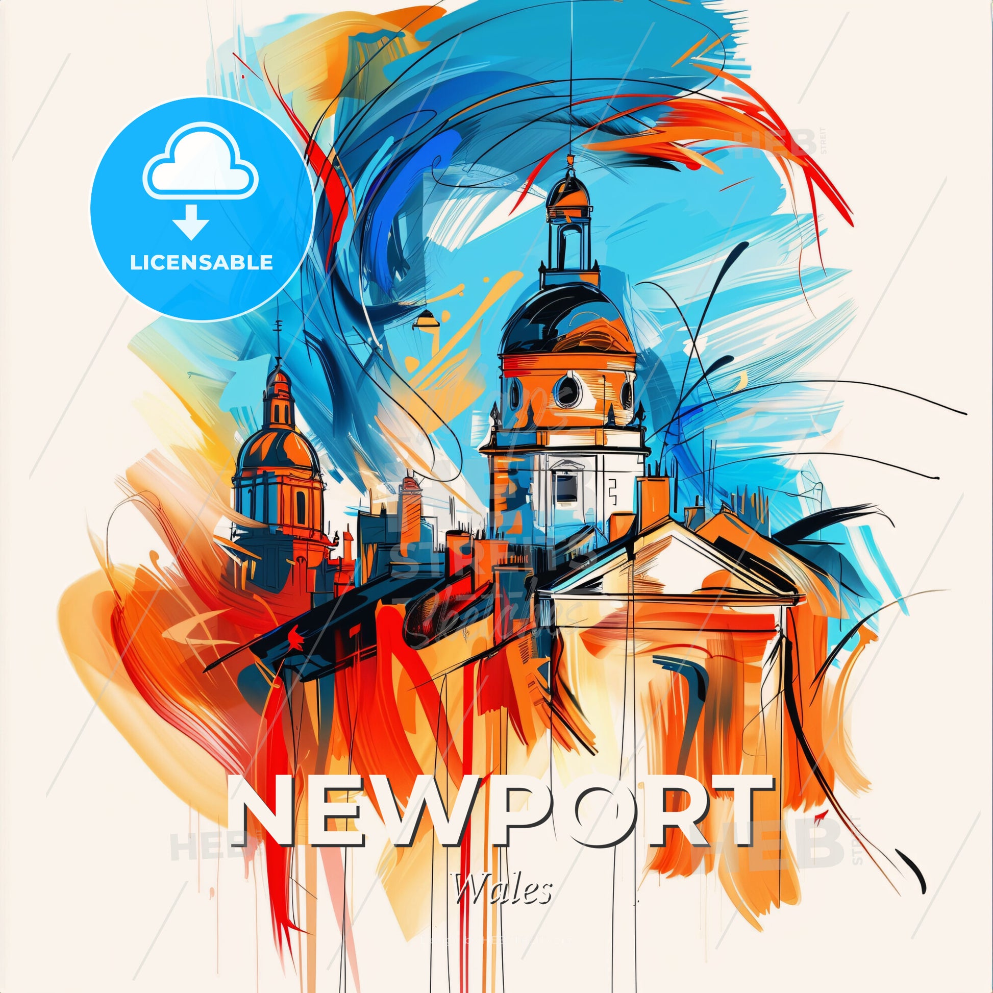 Vibrant Newport, Wales - A Painting Of A Building - Square format print template