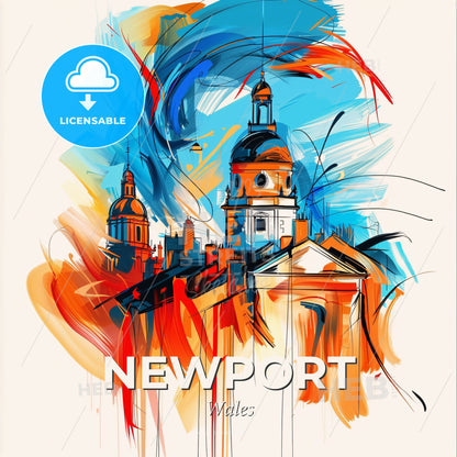 Vibrant Newport, Wales - A Painting Of A Building - Square format print template