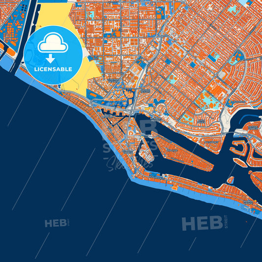 Colorful Newport Beach Street Map with Labels and Buildings