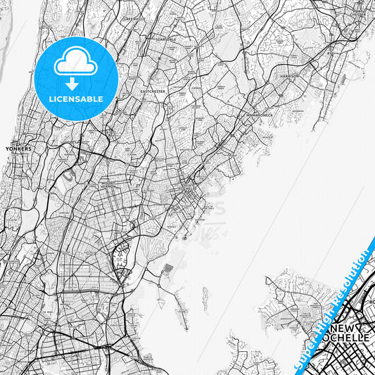 New Rochelle, New York light map with streetnames, citynames and districts