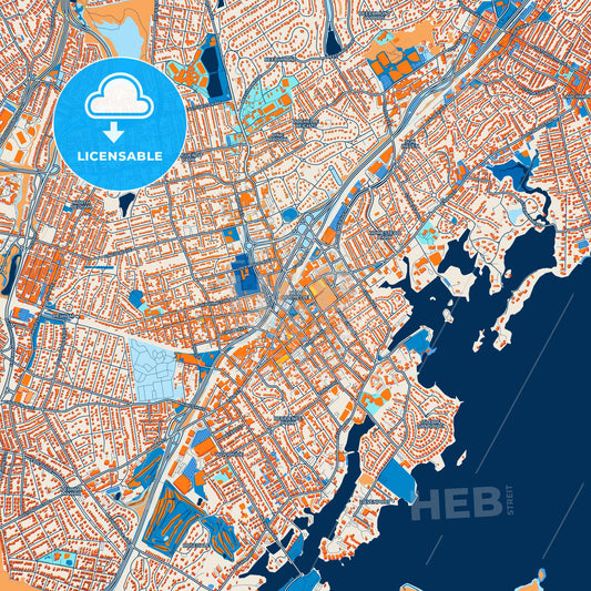Colorful New Rochelle Street Map with Labels and Buildings