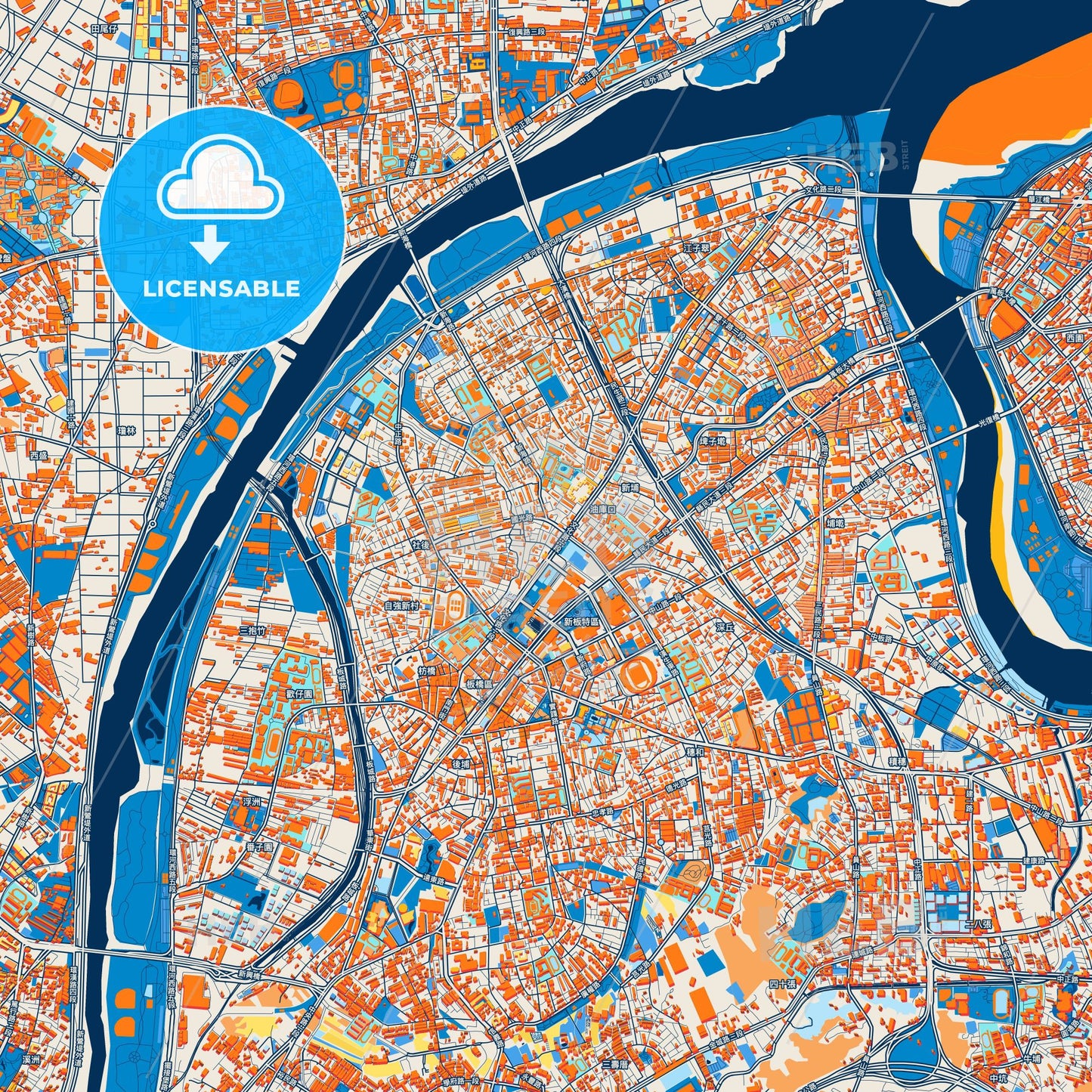 Colorful New Taipei Street Map with Labels and Buildings