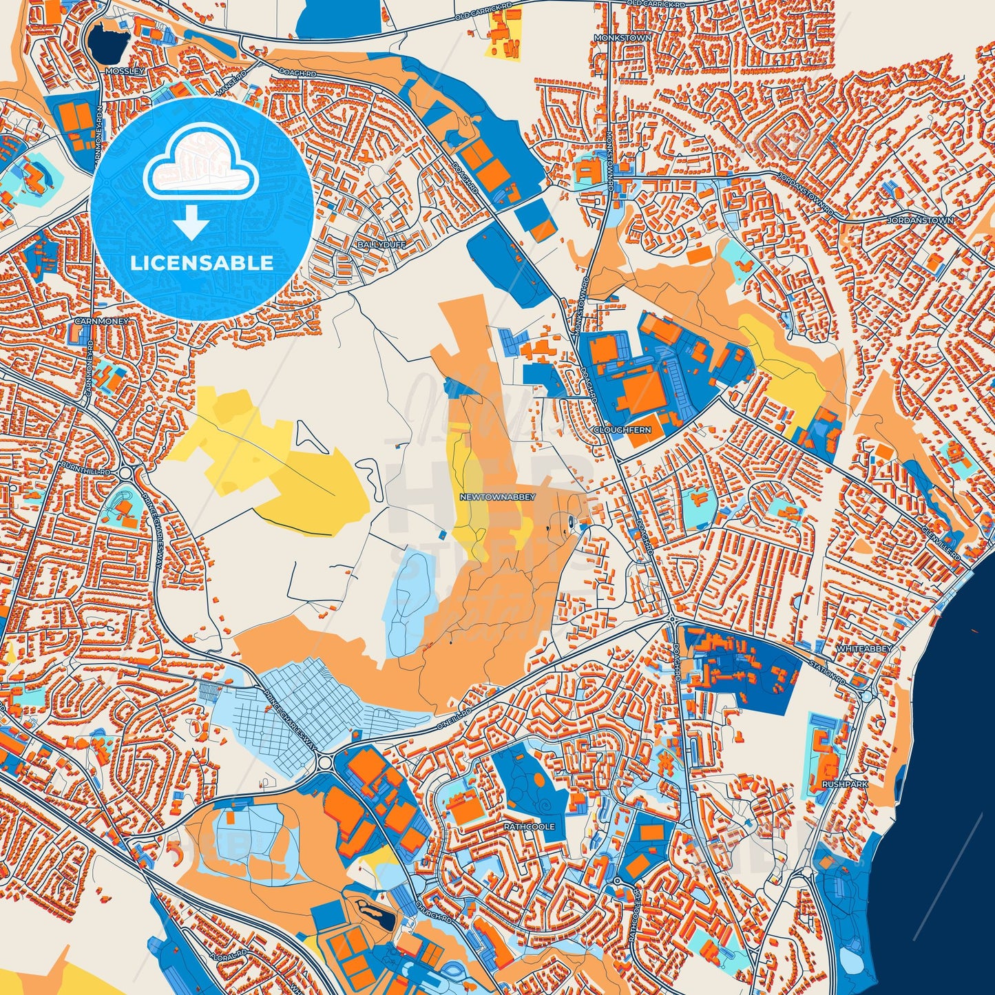 Colorful Newtownabbey Street Map with Labels and Buildings