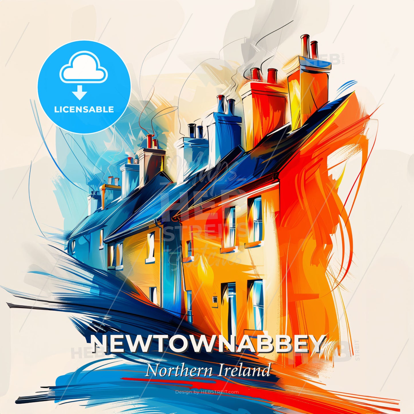 Vibrant Newtownabbey, Northern Ireland - A Row Of Houses With Chimneys - Square format print template