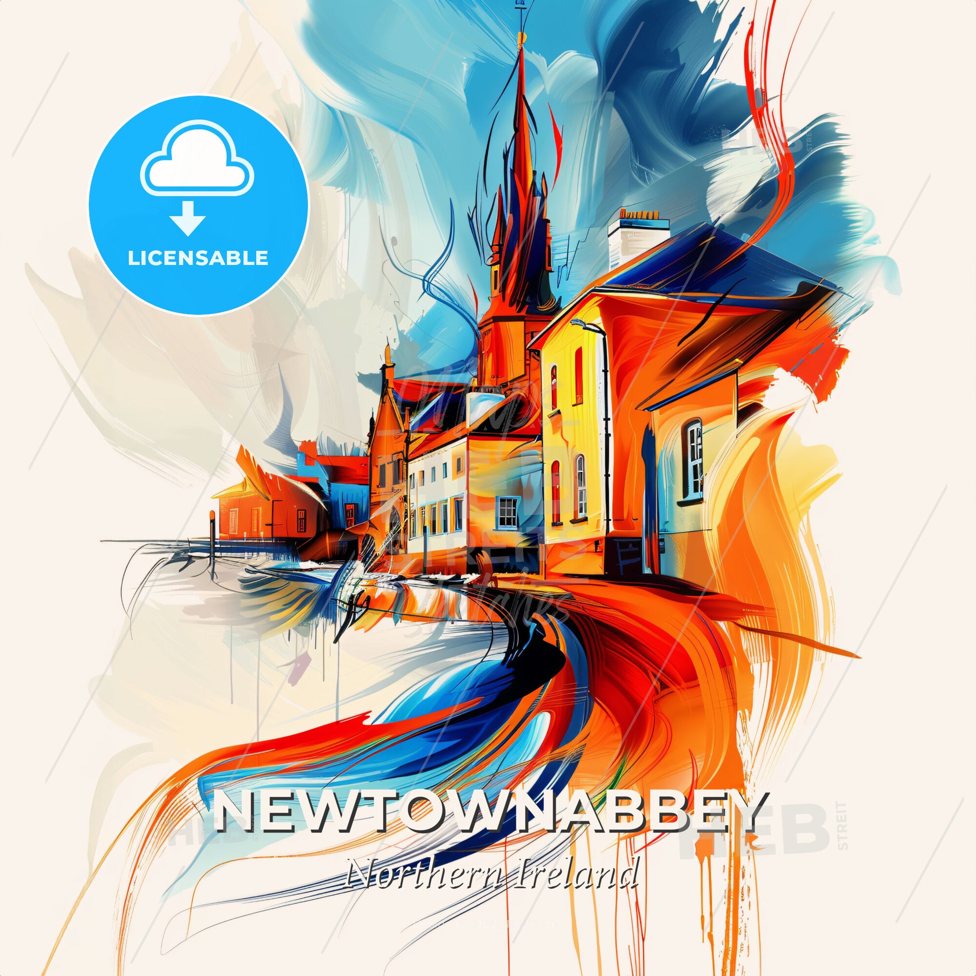 Vibrant Newtownabbey, Northern Ireland - A Painting Of A Town - Square format print template
