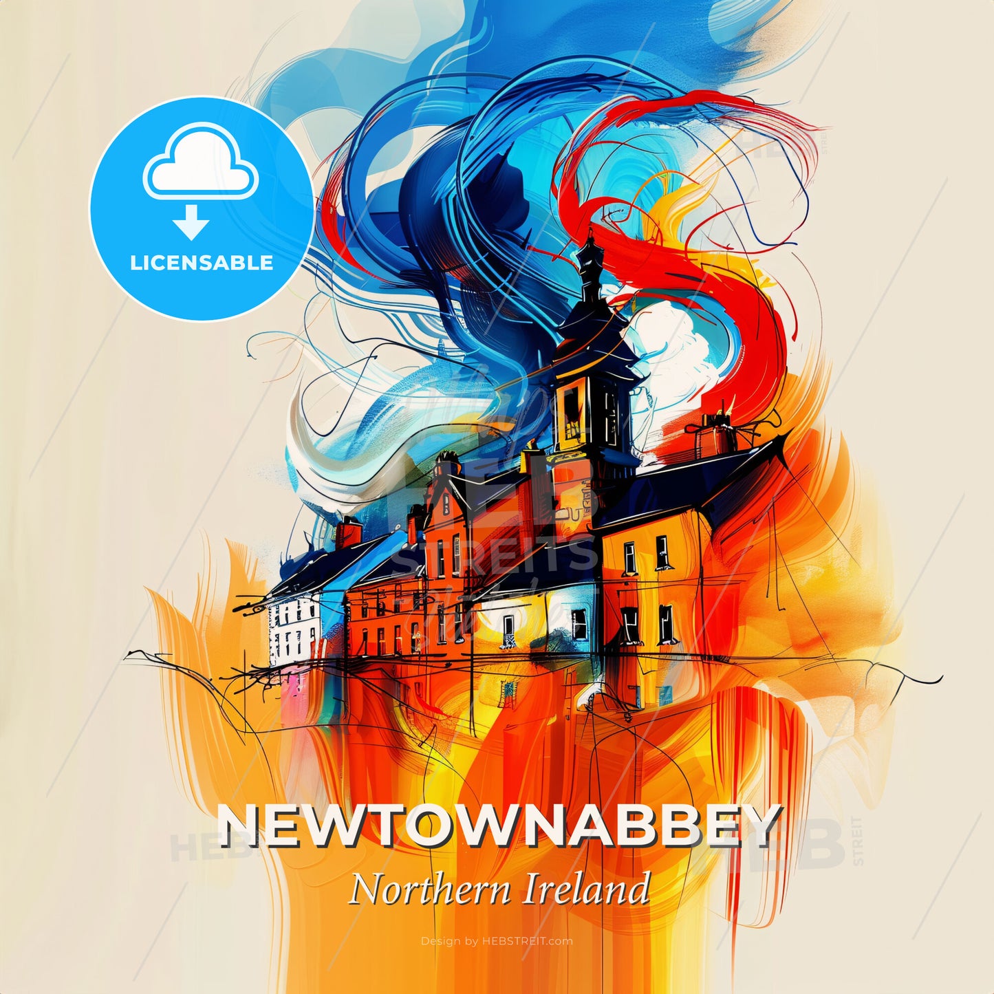 Vibrant Newtownabbey, Northern Ireland - A Colorful Painting Of A Building - Square format print template
