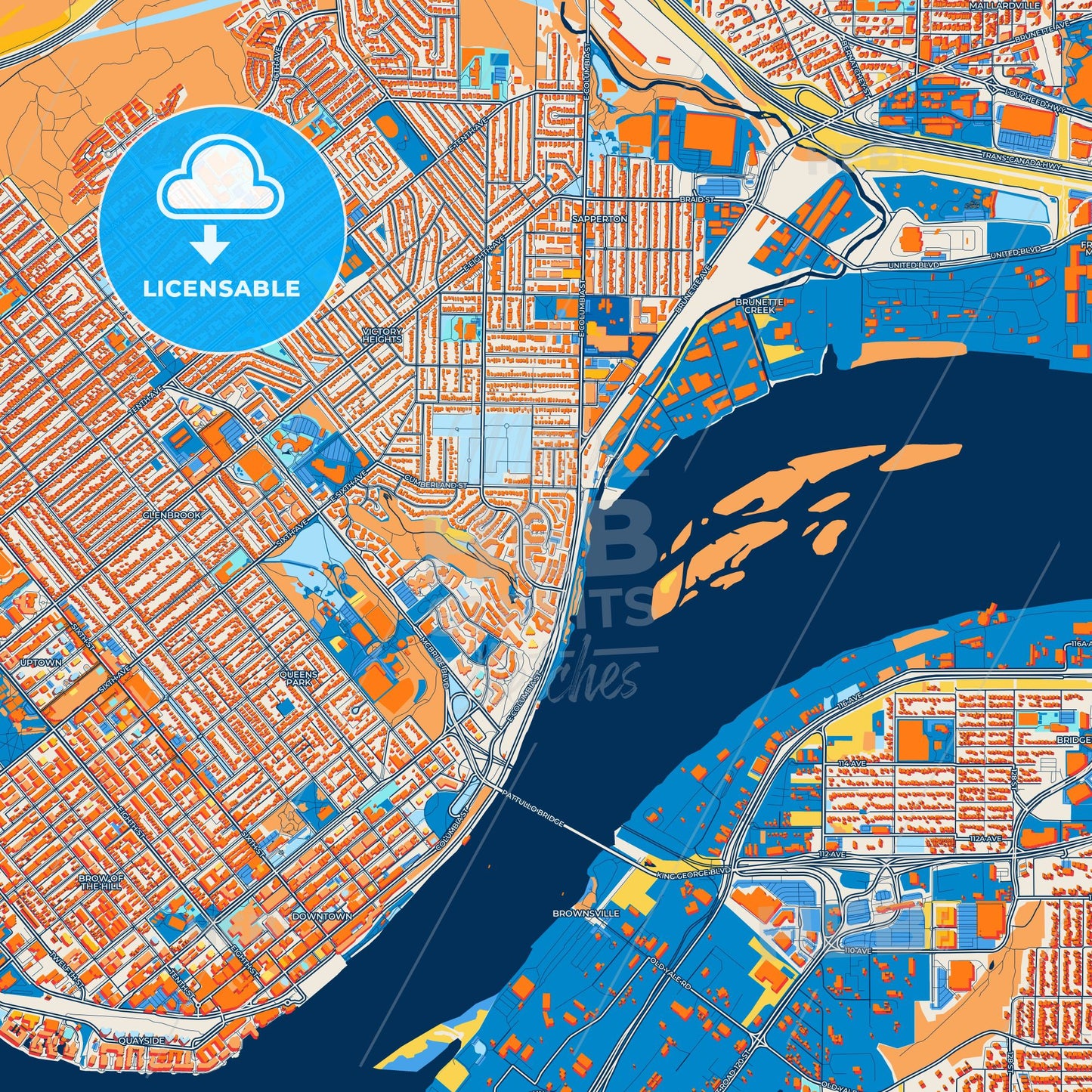 Colorful New Westminster Street Map with Labels and Buildings