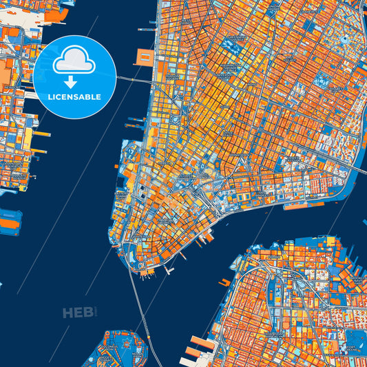 Colorful New York City Street Map with Labels and Buildings