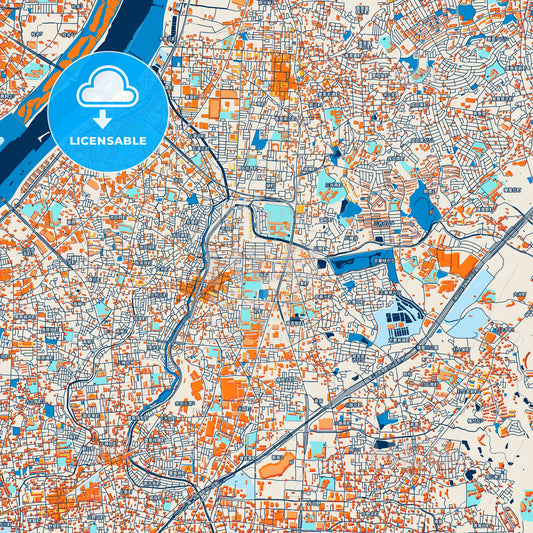 Colorful Neyagawa Street Map with Labels and Buildings
