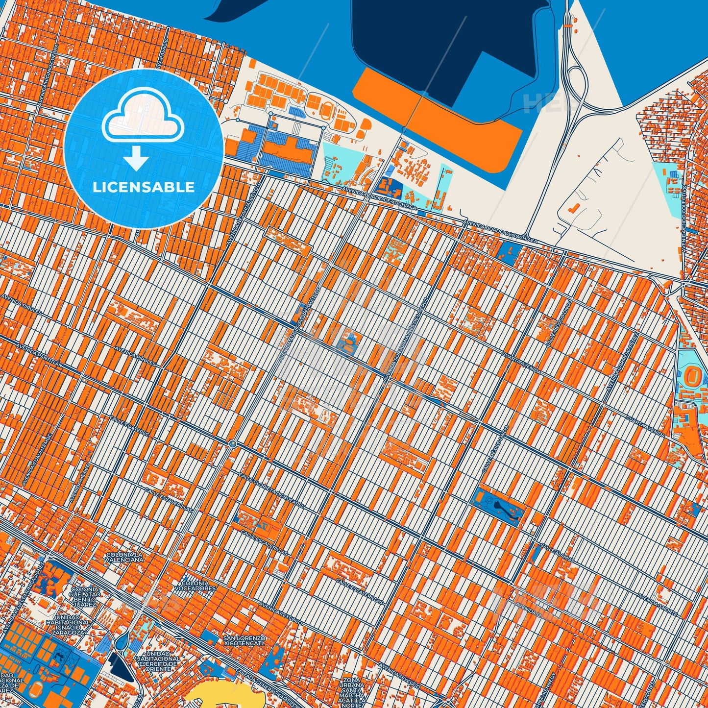 Colorful Nezahualcóyotl Street Map with Labels and Buildings