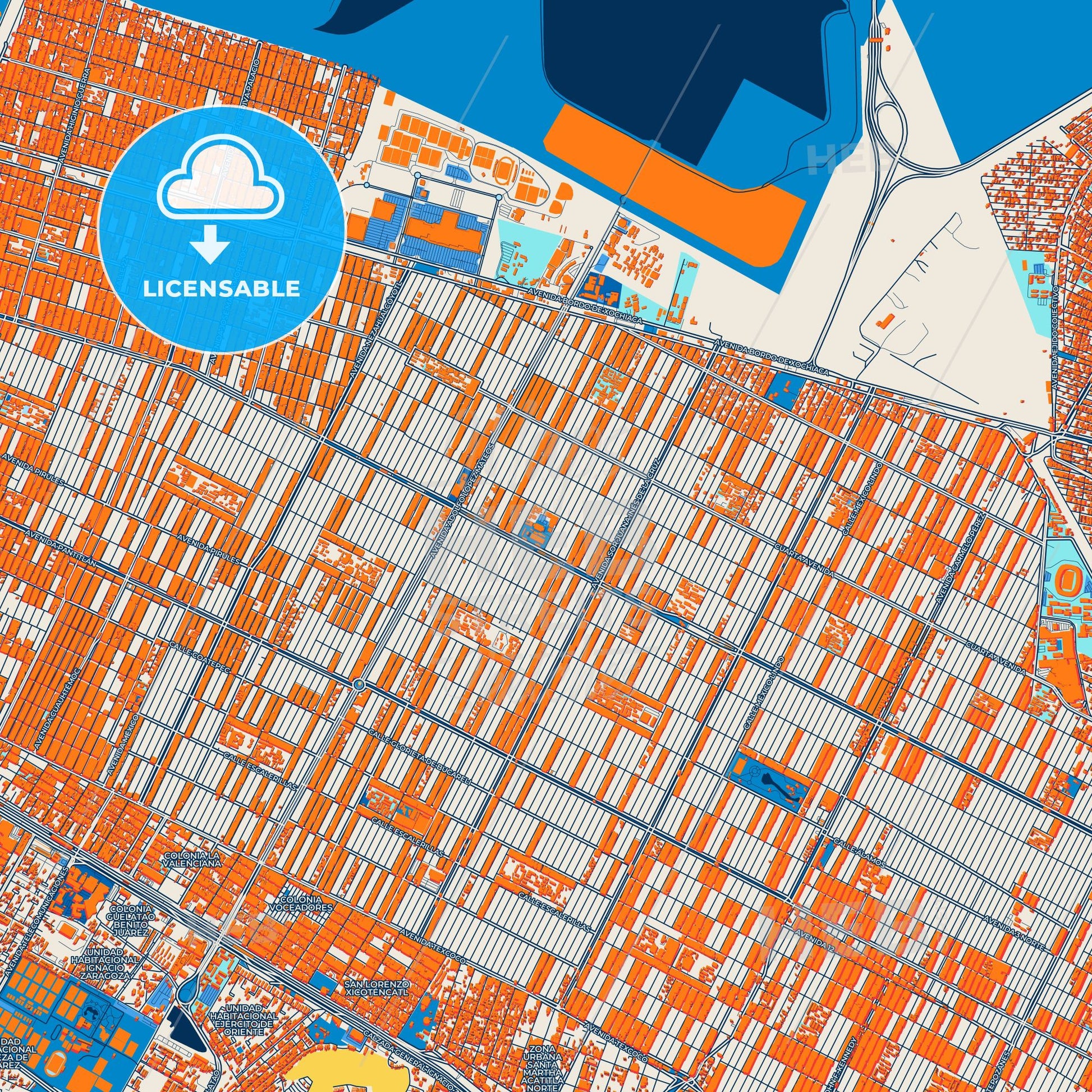 Colorful Nezahualcóyotl Street Map with Labels and Buildings