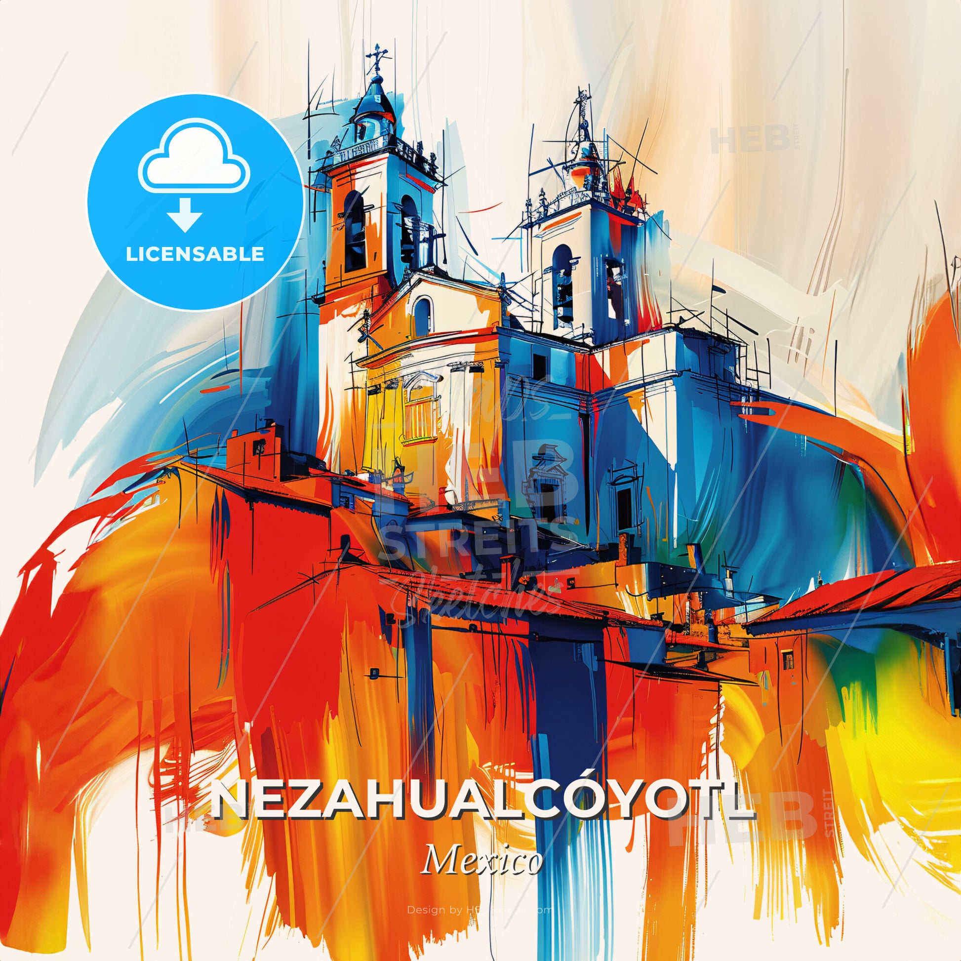 Vibrant Nezahualcóyotl, Mexico - A Painting Of A Building With Towers - Square format print template